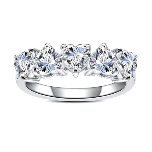 Moissanite Eternity Rings, S925 Sterling Silver Anniversary Band for Women - style: 2.5 CT Heart-Shaped