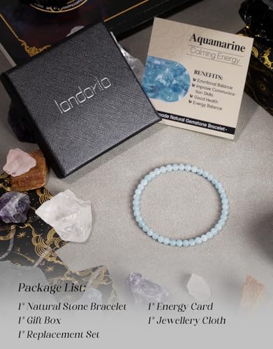 Natural Stone Beaded Bracelets for Men Women, 4mm 6mm 8mm | Healing Crystal, Protection Gemstone, Gift Packaging with Energy Card, Stretch Jewelry, Replacement Beads Included, 18 Stone - color: Aquamarine(Emotional Balance), size: 4mm
