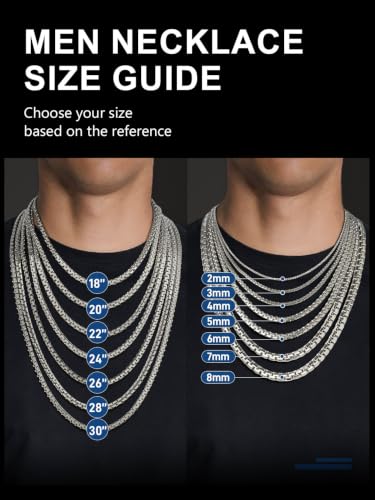 ChainsPro Stainless Steel Chains for Pendants, Flat Box Chain for Mens | Hypoallergenic Unisex Box Chain, Daily Wear Essential Necklaces for Pendant, Black/Silver/Gold Plated, Waterproof, No Tarnish - color: Silver Plated