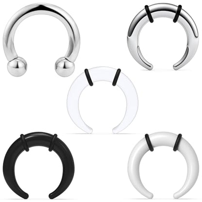 Lcolyoli Large Septum Rings 16G 14G 12G 10G 8G 6G PA Ring Internally Threaded Spike Horseshoe Barbell Stainless Steel & Acrylic Plastic Pincher Tapers C Shape Buffalo Stretcher Expander for Women Men - color: 8G