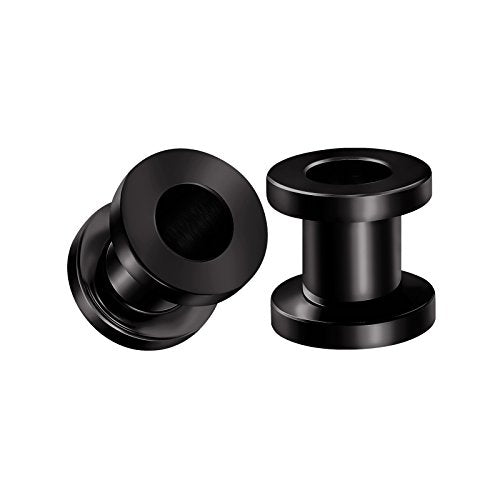 Pair of 316L Surgical Steel Black Anodized Screw-fit Piercing Jewelry Ear Stretching Lobe Plugs flesh Tunnel Earring - style: A08 2Pcs 2g (6mm)