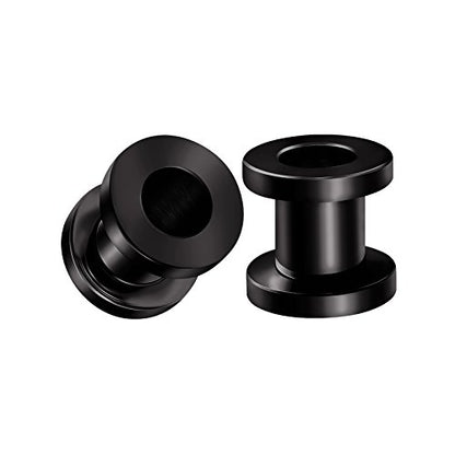 Pair of 316L Surgical Steel Black Anodized Screw-fit Piercing Jewelry Ear Stretching Lobe Plugs flesh Tunnel Earring - style: A08 2Pcs 2g (6mm)