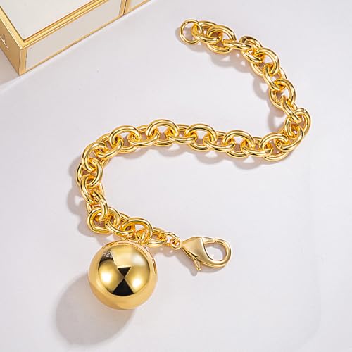 Dankadi Women 925 Sterling Silver Round Cable Wire Link Bracelet Charm Heart-Bell-Square-Circle Pendant Chain Bangle Fine Jewelry Gift For Wife Her - color: 8.5MM Gold Bell Pendant, size: 6.7 in