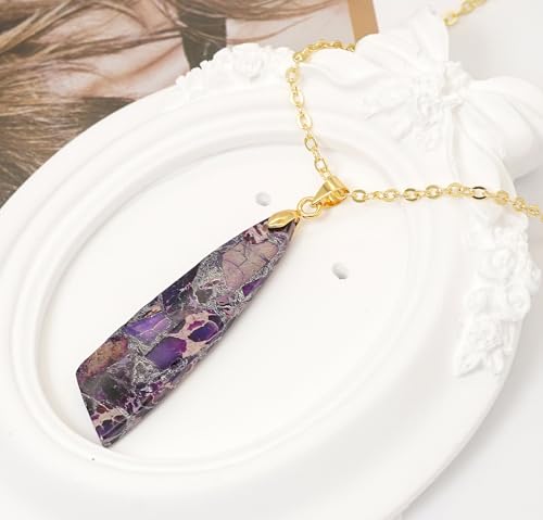 Nature Stone Necklaces for Women Boho Pendant Necklace 18K Gold Chain Necklaces - color: Purple Gold