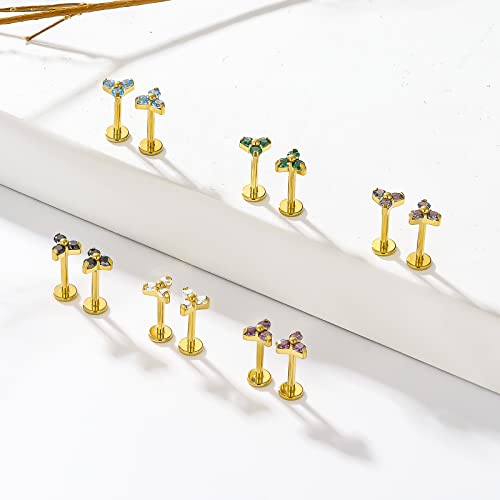 BelezaDosas G23 Titanium Labret Studs 16G Threadless Push-in Press Fit Lip Cluster Tragus Helix Lobe Conch Rook Medusa Cartilage Monroe Earring Push Back Piercing Jewelry - color: 16g8mm tri gd gr