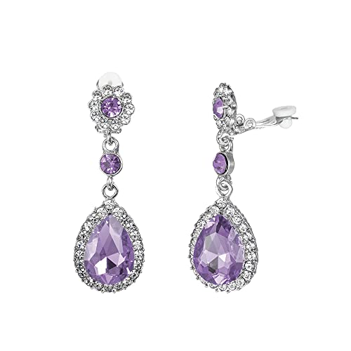 Gorgeous Austrian Crystal Rhinestone Wedding Bridal Teardrop Drop Dangle Earrings - color: Light Purple