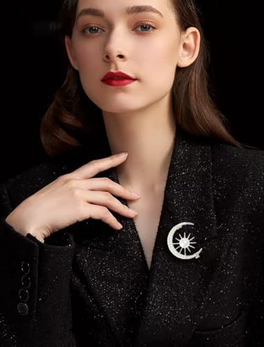 Pearl Sun Moon Brooch Lapel Pin Clothes Accessories Faux Pearl Crescent Moon Planet Gold Plated Pins Dress Suit Backpack Hat Corsage Brooches for Women Elegant Jewelry