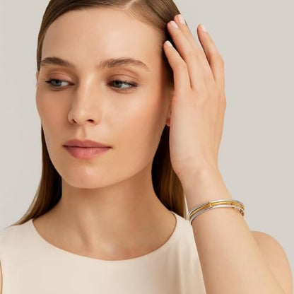 HANRESHE Mixed Metal Bracelet for Women Stack Two Tone Bracelets Trendy Gold And Silver Bracelet Jewelry Gift - color: gold and silver, size: 7.5 Inch