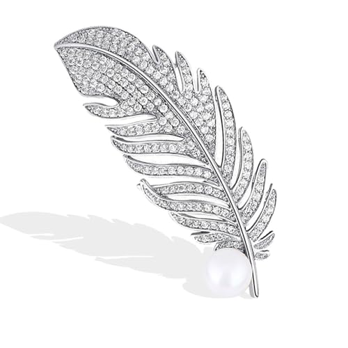 Rhinestone Feather Brooches for Women Men,Vintage Animal Peacock Pin Gold/Silver/Blue/ Crystal Diamond Lapel Pins Fashion Enamel Feather Leaf Brooch Elegant Dress Coat Pin Decor Wedding Christmas Birthday Jewelry - color: Silver1