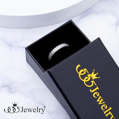 555Jewelry 4mm Sandblast Stainless Steel CZ Wedding Band Ring for Women & Men - color: Silver Style 2