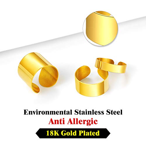 Stainless Steel Open Band Ring for Men Women 18K Gold/Black Plated Brush/Smooth Surface Rings Set Minimalist Jewelry(with Gift Box) - color: 05-Gold 5mm Smooth Surface
