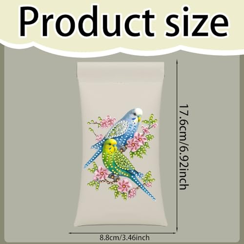 Diamond Art Painting Eye Glass Bag PU Sunglasses Glasses Storage Bag Built-in Glasses Cloth Press Automatic Closure - color: Parrot