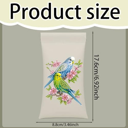 Diamond Art Painting Eye Glass Bag PU Sunglasses Glasses Storage Bag Built-in Glasses Cloth Press Automatic Closure - color: Parrot