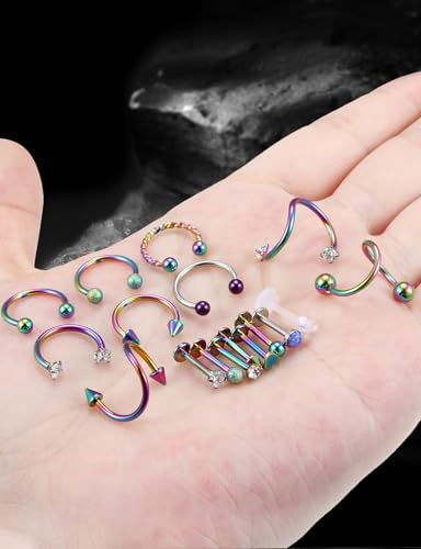 16G Horseshoe Lip Rings 316L Surgical Steel Medusa Labret Snake Bite Monroe Lip Ring 16 Gauge Tragus Forward Helix Conch Cartilage Lobe Earrings Stud Piercing Jewelry For Women Men - color: Rainbow