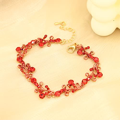 3Pcs Austrian Crystal Jewelry Set for Women, Necklace Dangle Earrings Link Bracelet Jewelry Set with Gold/Platinum/Gun Plated, Wedding Party Jewelry for Bridal Bridesmaid - color: Red-Gold Plated