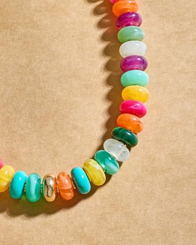 Chunky Beaded Necklace for Women Boho Statement Bead Necklace Adjustable Choker with Polished Disc/Square Beads Trendy Summer Beach Jewelry Gifts - color: Colorful