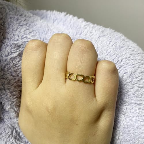 Love Plain Stacking Band Statement Wedding Promise Ring For Women | Stainless Steel, Cute Hollow Heart Design,Waterproof,Tarnish Resistant,Gift For Mother’s Day, Valentine’s Day, Christmas - color: Gold Link Hearts