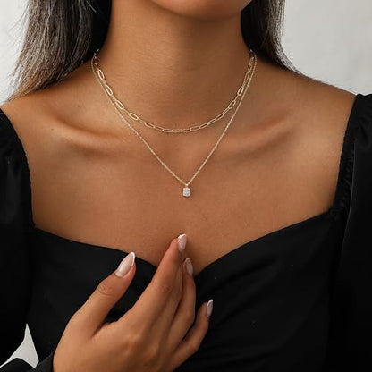 Coshilta Layered Gold Necklaces for Women, 14K Plated Gold Sterling Silver Plated Dainty Pendant Necklace Set with Cubic Zirconia,Stackable Chain Choker,Trendy Personalized Jewelry Gift Non Tarnish - style: C-N0495-CZ