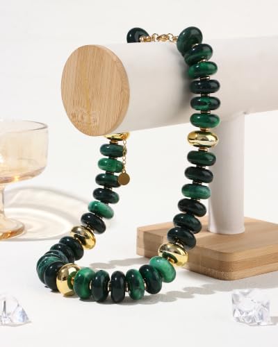 FIRAZIO Colorful Chunky Beaded Necklaces for Women | Trendy Statement Necklace Choker Necklace Boho Summer Beach Vacation Jewelry Gift - color: Green Beaded