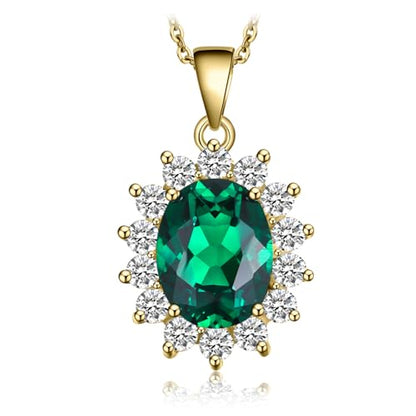 JewelryPalace Princess Diana Kate Middleton Natural Amethyst Citrine Garnet Peridot Topaz Created Ruby Sapphire Simulated Emerald Pendant Necklace for Women, 925 Sterling Silver Gemstone Jewelry Set - color: E-Yellow Gold Plated Brass-emerald