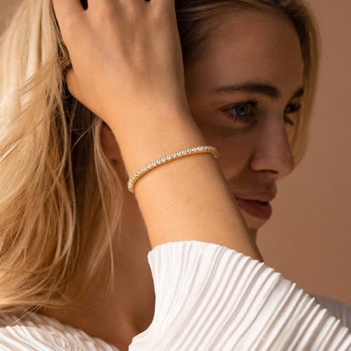 Yoosteel 14K-Gold-Plated/White-Gold-Plated Tennis Bracelet for Women,3mm CZ | Dainty Cubic Zirconia Bracelets,Classic Tennis Bracelet,Trendy Simple CZ Jewelry Gifts,6.5/7/7.5 Inch Bracelets - color: Four Claws -14K-Yellow Gold-Plated, size: 7