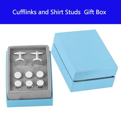 Mens Cufflinks and Tuxedo Shirt Studs Set with Gift Box - color: Silver