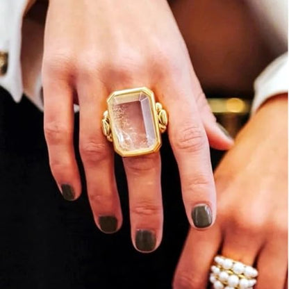 OIDIMS Natural Stone Cocktail Ring for Women Charms Gemstone Dainty Gold-Tone-Tone Band Wedding Engagement Statement Rings Comfort Fit Jewelry for Her Girlfriend Size 8