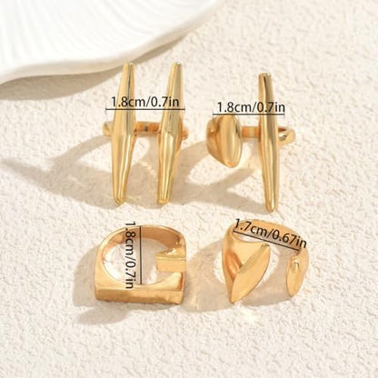 Gold Geometric Open Ring Set for Women, 4Pcs Adjustable Minimalist Rings, Abstract Sculptural Jewelry Set for Daily Wear and Gift - style: 0032-stackable rings