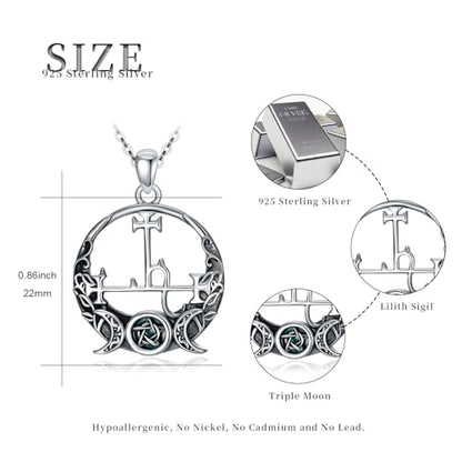 Witch Necklace 925 Sterling Silver Pentagram Triple Moon Pentacle Pendant Wiccan Pagan Jewelry Witchy Gifts for Women - style: Lilith