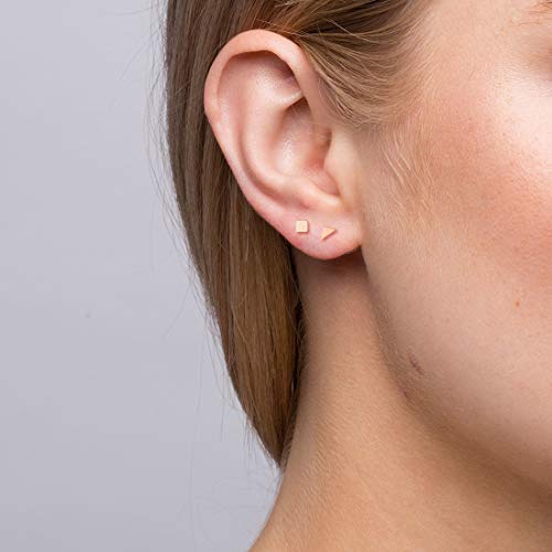 EPIRORA Sterling Silver Stud Earrings for Women Men- 4 Pairs of Hypoallergenic Simple Geometric Small Stud Earring Set Tiny Circle Triangle Square Bar Stud Earrings Mini Cartilage Tragus Earrings - style: Style 1- Rose Gold