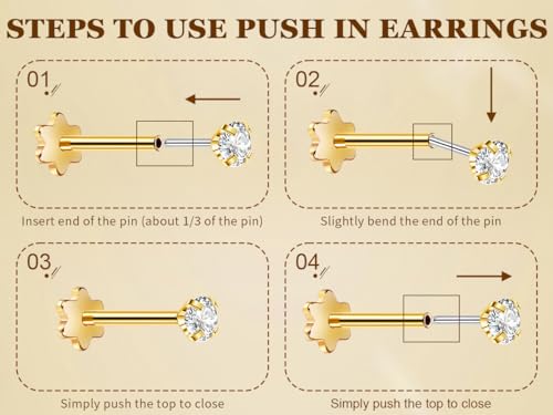 5Pairs 18G 20G Threadless Earring for Women 316L Stainless Steel Push in Earrings CZ Flower Flat Back Stud Earrings Cartilage Helix Tragus Lobe Stud Labret Monroe Threadless Nose Studs