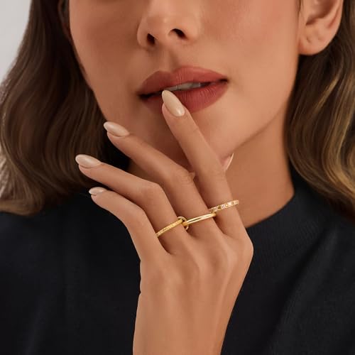 Cicy Bell Interlocking Ring for Women 18k Gold Plated CZ Stack Ring Set - color: Style F-Gold, size: 8