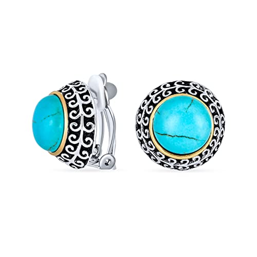 Bali Style Button Style Faux White Pearl, Black, Turquoise Clip On Earrings - color: Blue
