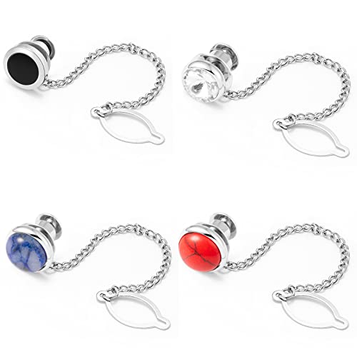 Tie Pins for Men Silver Tie Pins with Chain, Tie Tack Pins Brooch Personalized Wedding Business Gifts - color: 4pcs-A