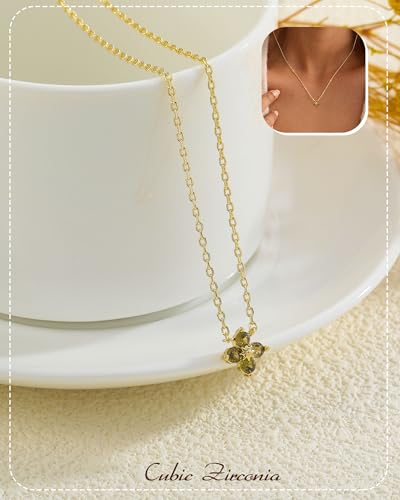ZHESHY Birthstone Gold Necklaces for Women Dainty 14K Gold Plated Necklace | Simple Non Tarnish Diamond Cubic Zirconia Pendant Necklaces Women Gold Trendy Jewelry Bridesmaid Birthday Gifts - color: Yellow Green August