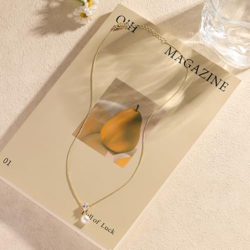 Pearl Necklaces for Women,Dainty Gold Pendant Necklaces Waterproof Jewelry | 14K Gold Plated Pearl Necklaces,Dainty Elegant Wedding Necklace,Small Cute Adjustable Minimalist Necklace,Non Tarnish Jewelry - color: GOLD-17