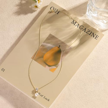 Pearl Necklaces for Women,Dainty Gold Pendant Necklaces Waterproof Jewelry | 14K Gold Plated Pearl Necklaces,Dainty Elegant Wedding Necklace,Small Cute Adjustable Minimalist Necklace,Non Tarnish Jewelry - color: GOLD-17