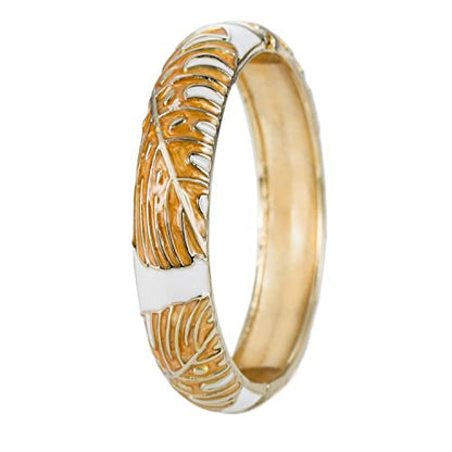 Hawaiian Monstera Luau Leaves Hinged Clasp Fashion Enamel Bangle Bracelet - color: Gold