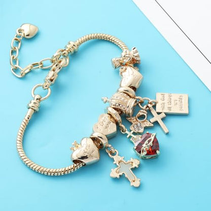 Cross bracelet for women Sacred Heart of Jesus Gold Bracelets for Women Confirmation and Baptism Gifts, Encouragement Presents for Mom Sister Daughter and Friends, Christian Jewelry | sacred heart bracelet,christian bracelet,heart bracelet for women,catho