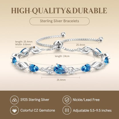 FANCIME Birthstone Teardrop Tennis Bracelet for Women, Sterling Silver 9x7mm main Gemstone Bolo Adjustable Chain Bracelet Fine Jewelry Birthday Gifts for Women Mom Wife Her - color: 12-Topaz
