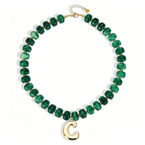 Initial Beaded Necklaces for Women,14K Gold Plated Bubble Letter Pendant Jewelry Gifts - color: acrylic neccklace-c