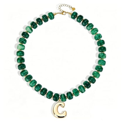 Initial Beaded Necklaces for Women,14K Gold Plated Bubble Letter Pendant Jewelry Gifts - color: acrylic neccklace-c