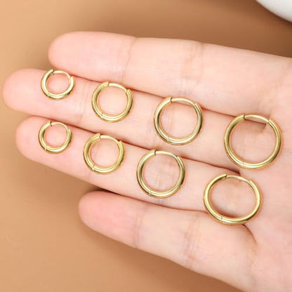 Small Hoop Earrings for Women Men Girls 14k Real Gold Plated Thin Gold Huggie Hoops Set for Cartilage Helix Hypoallergenic Surgical Stainless Steel 6/8/10/12mm - color: Gold, style: Regular-2.0mm