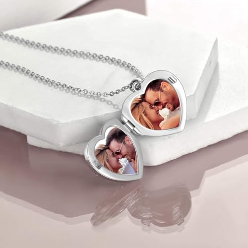 YOUFENG Love Heart Locket Necklace That Holds Pictures S925 Silver Photo Lockets Gifts for Women Jewelry - style: Polished
