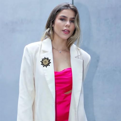 Rhinestone Sunflower Brooch Pin Red Pink Flower Brooch Stylish Crystal Brooch Elegant Clothing Hat Bag Accessories Jewerly for Women - color: Black