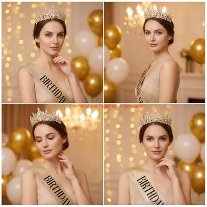 Tiaras and Crowns for Women Crystal Princess Tiaras Rhinestone Queen Crowns For Wedding Bridal Birthday Prom Pageant Party (Tiara 100) - color: Gold 2