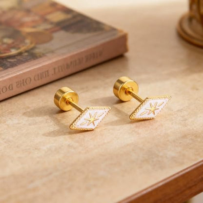 Square Stud Earrings for Women Boho Starburst Screw Back Earrings Geometric Flatback Cartilage Helix Earring 14K Gold Plated Hypoallergenic Jewelry Accessories for Party Outfits Trendy Jewelry Gifts - color: D-boho earrings