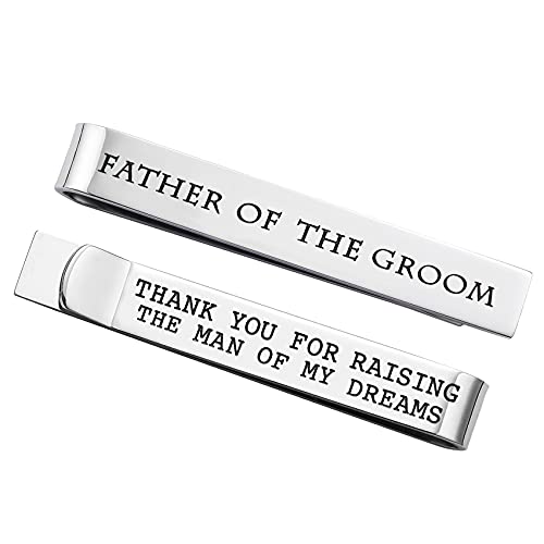 Father of the Bride and Groom Gifts - Wedding Tie Clips for Groomsmen From the Bride - Stainless Steel Tie Bars - color: Father of The Groom-White