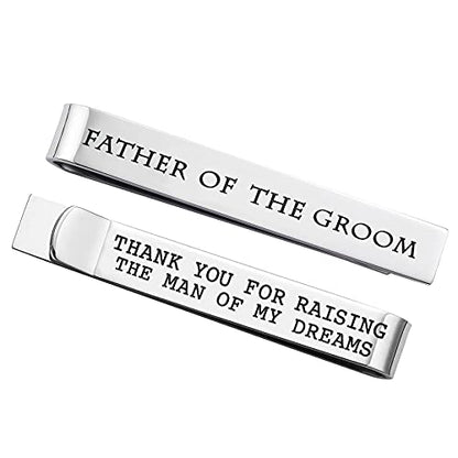 Father of the Bride and Groom Gifts - Wedding Tie Clips for Groomsmen From the Bride - Stainless Steel Tie Bars - color: Father of The Groom-White