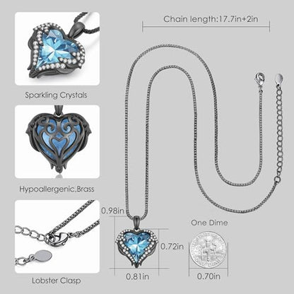 CDE Angel Wings Heart Birthstone Pendant Necklace Gift for Women | Silver/Gold Tone,Ideal Birthday & Anniversary Jewelry Gift for Wife,Girlfriend,Her - color: Black-03-AquamarineLight Blue Birthstone